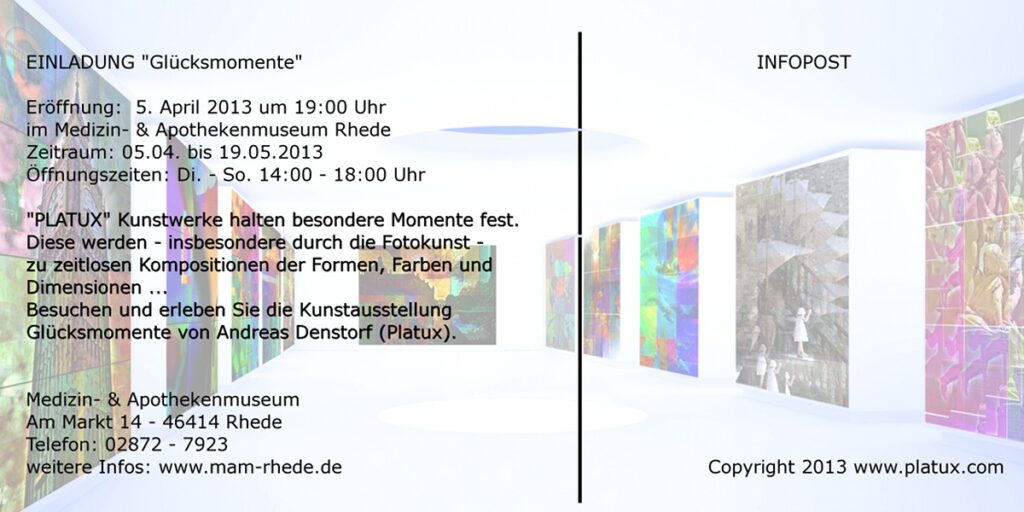 Glücksmomente PLATUX moderne Kunst Ausstellung Medizin- Apothekenmuseum Rhede 5 April 2013