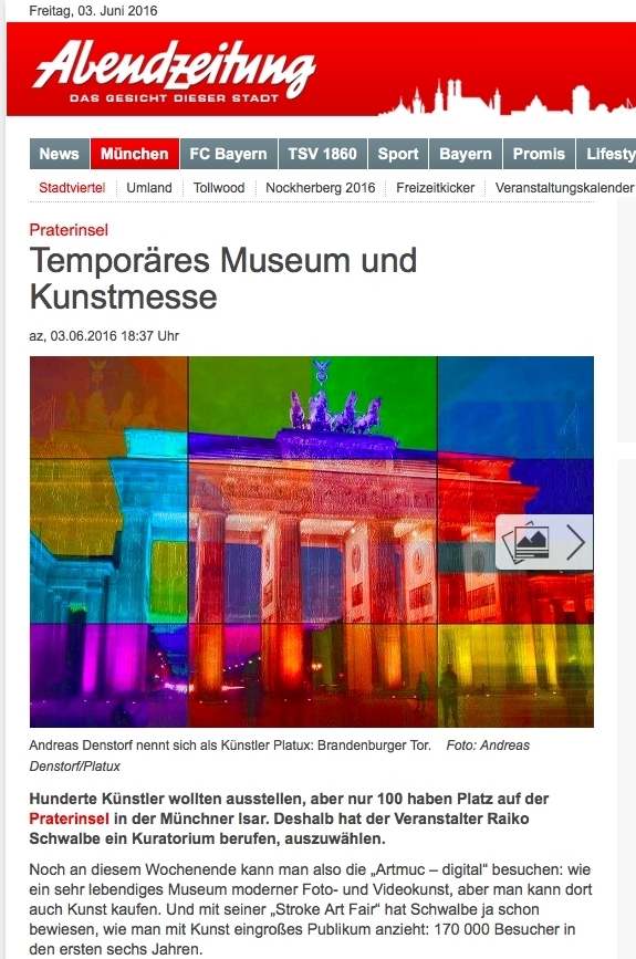 Abendzeitung München Kunst ART News Künstler PLATUX auf der ARTMUC Kunstmesse